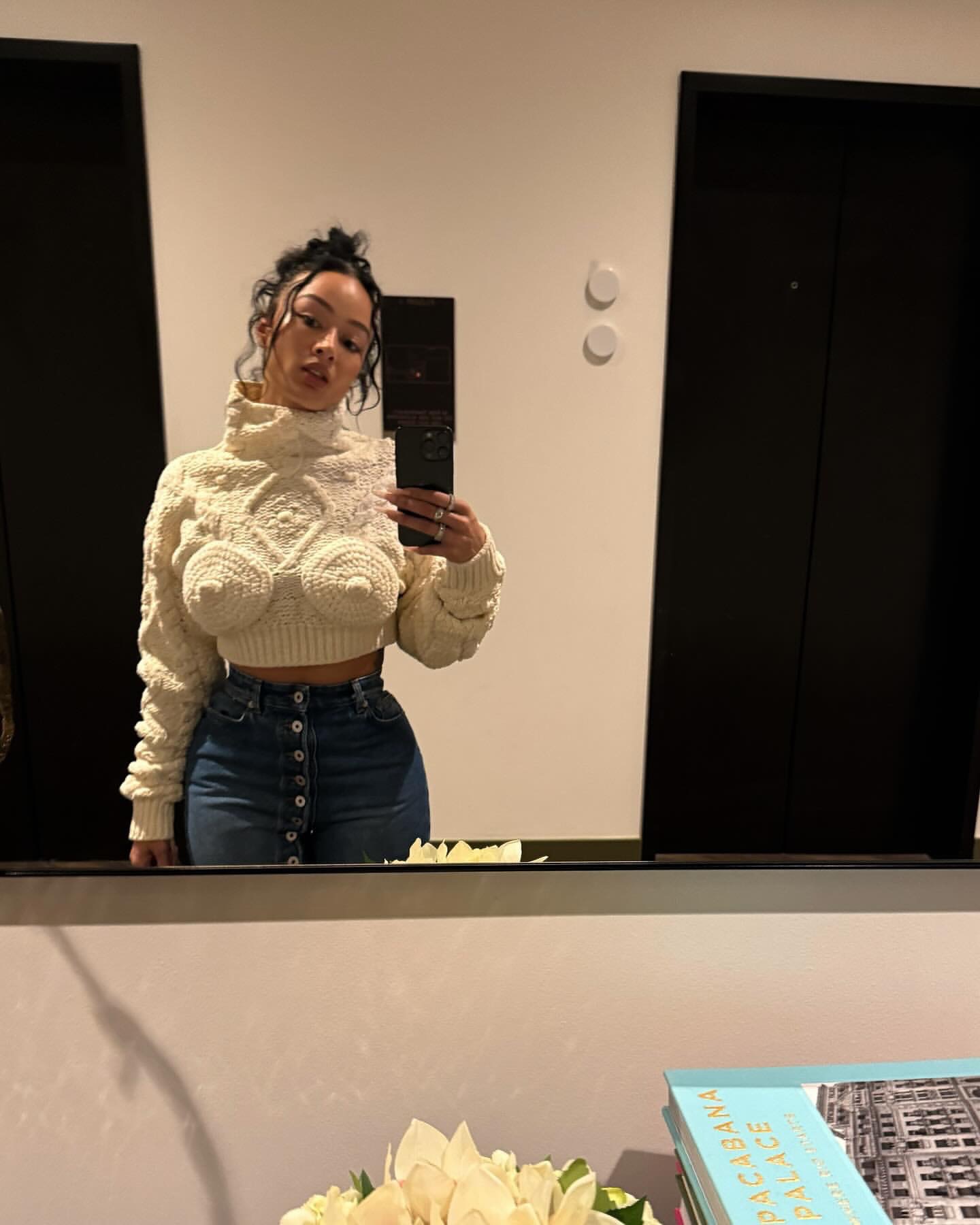 0909 00Most Requested Draya Micheles Basketball Game Jean Paul Gaultier Nude Sweater And Button Jeans