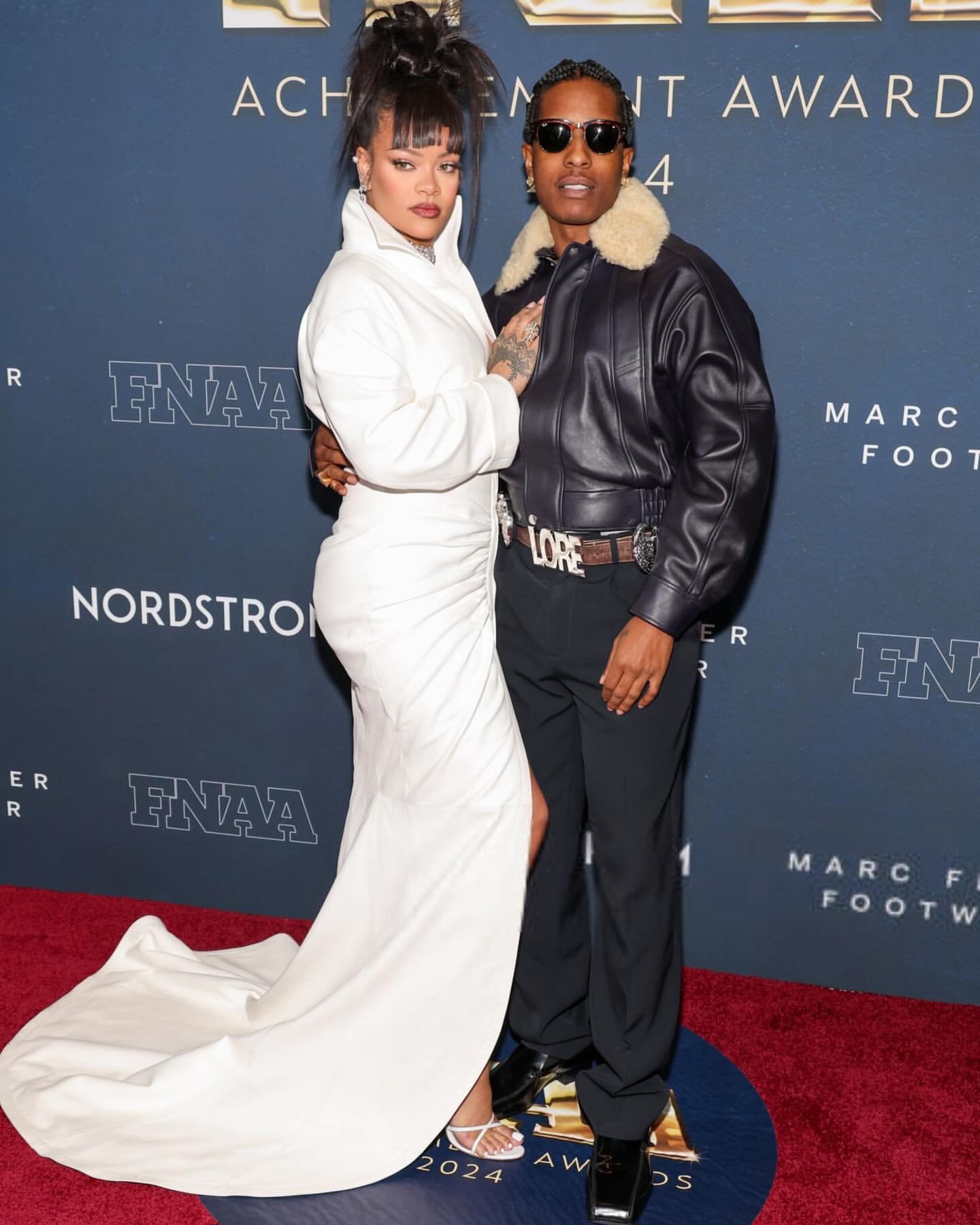 Rihanna And ASAP Rocky Attend The Footwear News Awards In A Custom White Alaia Gown A Black Leather Phoebe Philo CoatIMG 5717